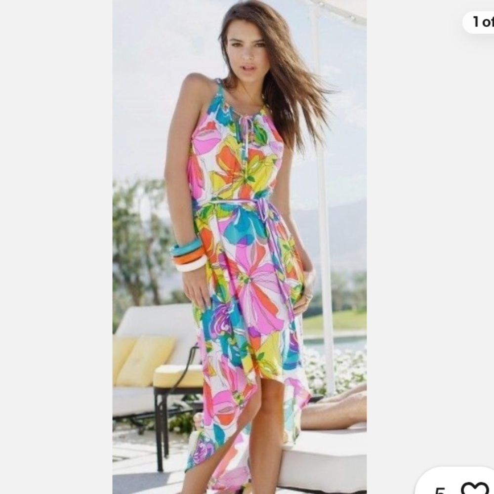 Trina Turk Floral Multicolor Halter Dress‎ resort wear vacation